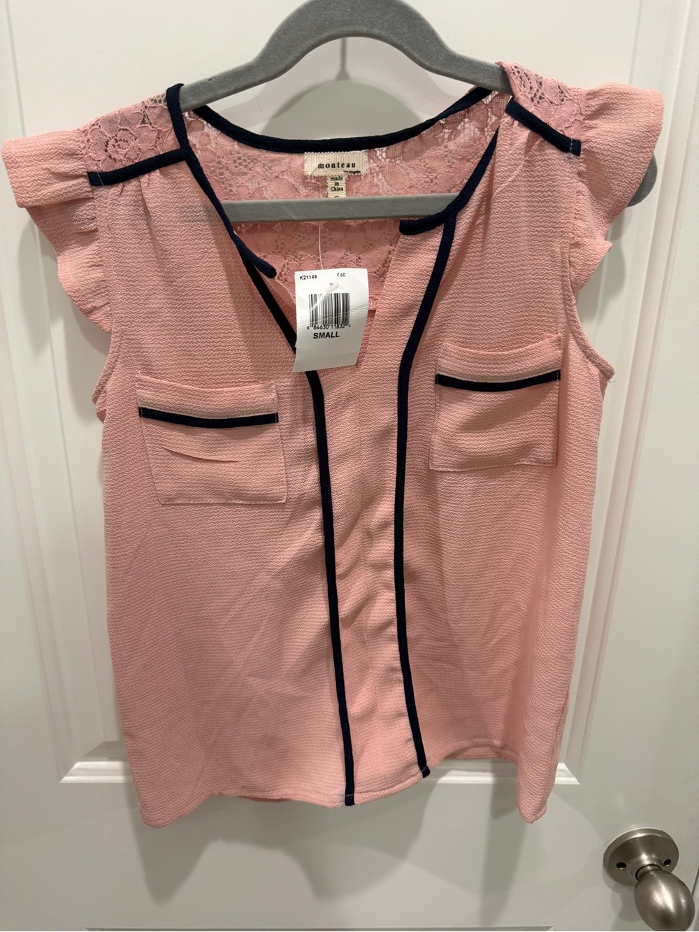 Girl’s Pink Lace Yoke Flutter Sleeve Top